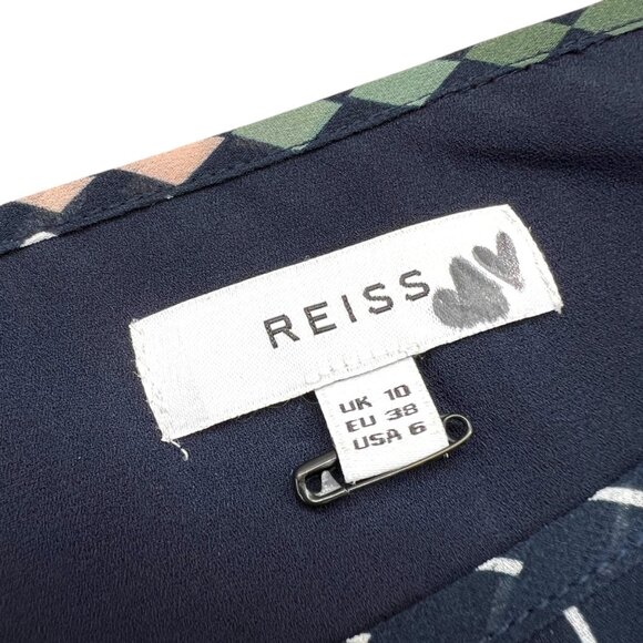 Reiss Checked Sleeveless Chain Accent Blouse Navy Blue Multicolor Size 6 - Picture 12 of 15
